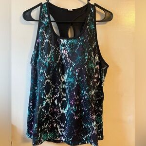 Fila Sport Black Purple & Green Patterned Athletic Workout Tank Top (XXL) 💜
